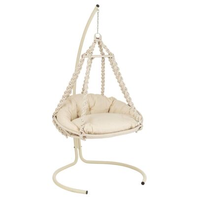 CHAISE SUSPENDUE + COUSSINS OCTOPUS CORDE/METAL BLANC