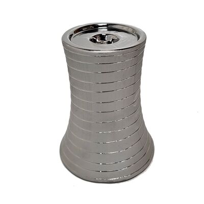 Silver metal candle holders with striped pattern 16cm