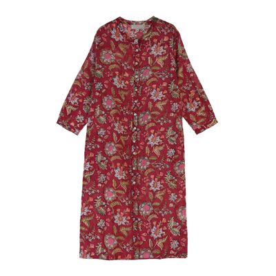 Long red floral dress - M