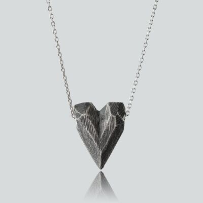 Pendentif coeur moyen en argent sterling massif oxydé avec collier chaîne en argent sterling