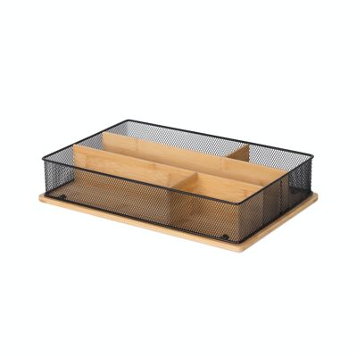 Desk organizer, 36 x 24 x H.7 cm, Black and bamboo, RAN11040