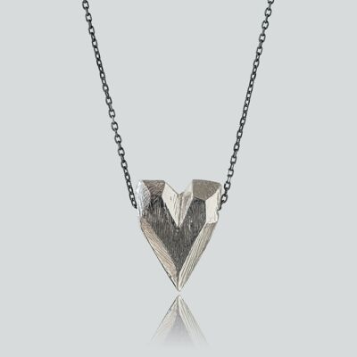 Medium Solid Sterling Silver Heart Pendant with Oxidized Sterling Silver Chain Necklace