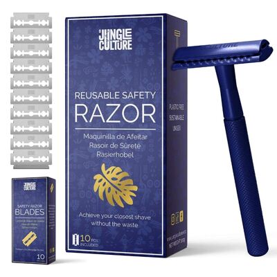 Maquinillas de afeitar de seguridad - Maquinilla de afeitar reutilizable de metal - Incluye 10 hojas de afeitar