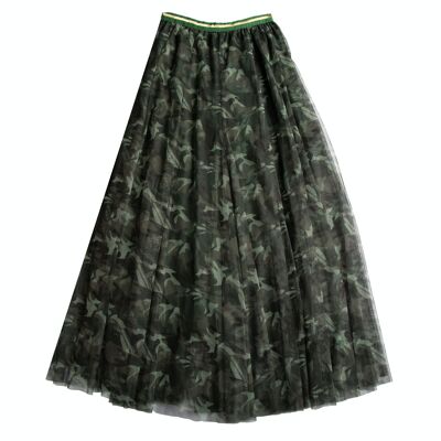 Tulle Layer Skirt in Khaki Camo Print, Large