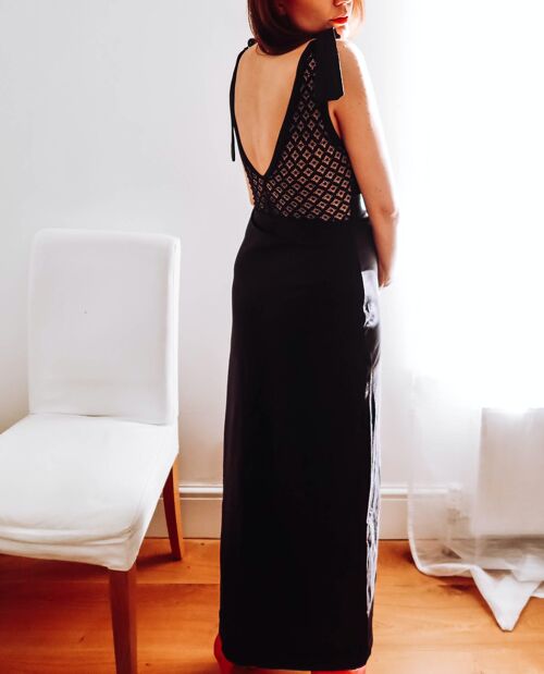 Black Lace Back Cotton Maxi Dress