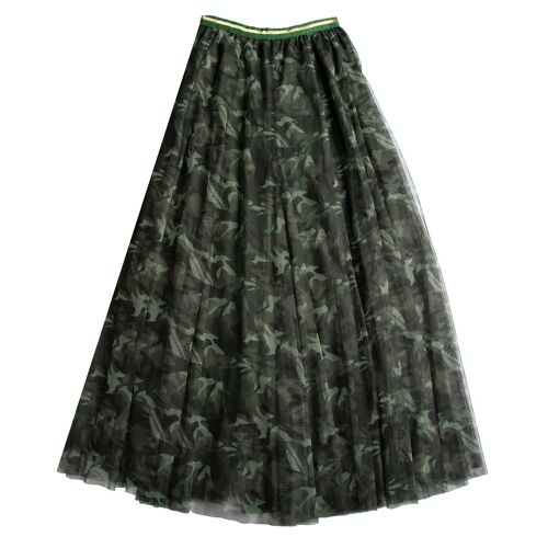 Tulle Layer Skirt in Khaki Camo Print, Medium