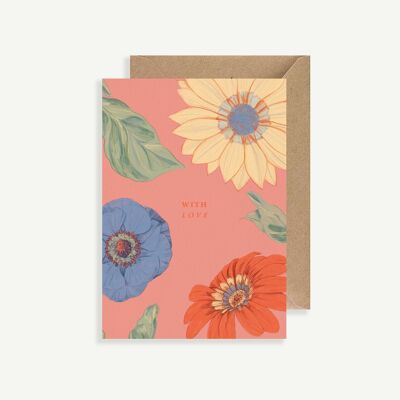 Illustrated postcard - with envelope - Les Fleurs III