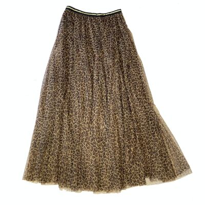 Falda de capas de tul con estampado de leopardo, mediana