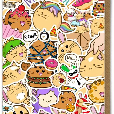 Funny Kuwaii Birthday Card - Meowgical by Fuzzballs