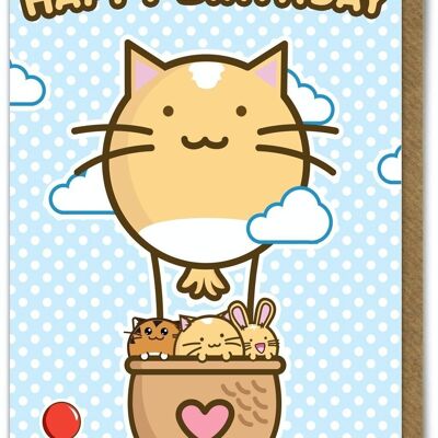 Funny Kuwaii Birthday Card - Happy Birthday Balloon by Fuzzballs