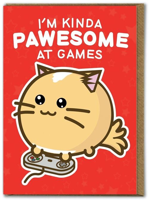Funny Kuwaii Birthday Card - Pawesome At Games by Fuzzballs