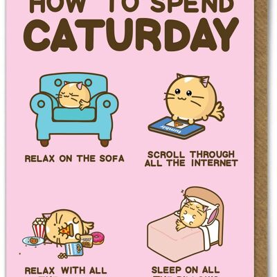 Funny Kuwaii Birthday Card - Caturday by Fuzzballs