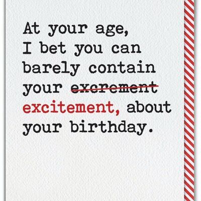 Carte d'anniversaire amusante – À votre âge contient à peine des excréments par Brainbox Candy