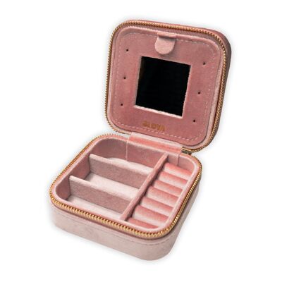 Peach pink velvet jewelry box