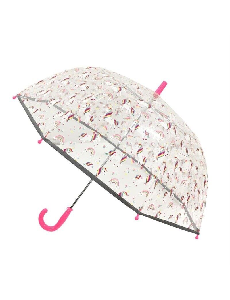 Ombrello trasparente per bambini con unicorno rosa