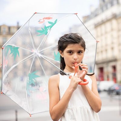 Transparenter Regenschirm für Kinder mit rosafarbenem Flamingo
