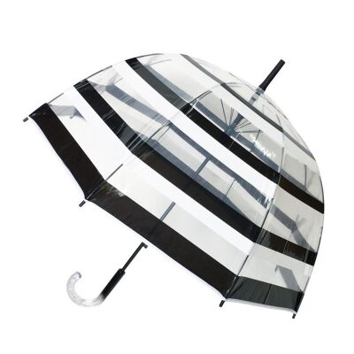 Langer transparenter Regenschirm mit schwarz-weißen Streifen