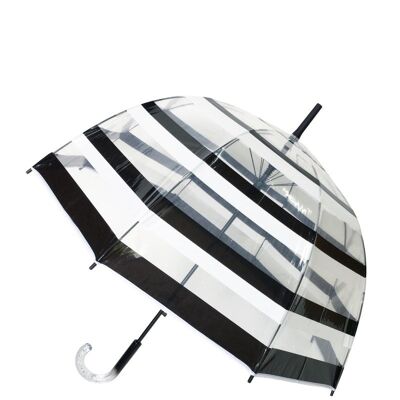 Long transparent umbrella with black & white stripes