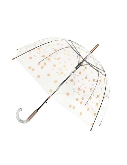 Parapluie Long Transparent Pois Cuivrés