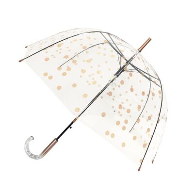 Langer transparenter Regenschirm mit Kupferpunkten