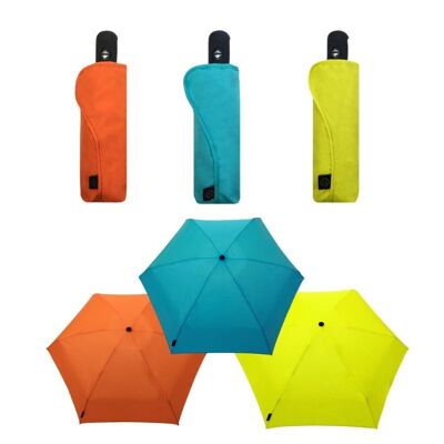 6 mini ombrelli automatici tinta unita (turchese, giallo e arancione)