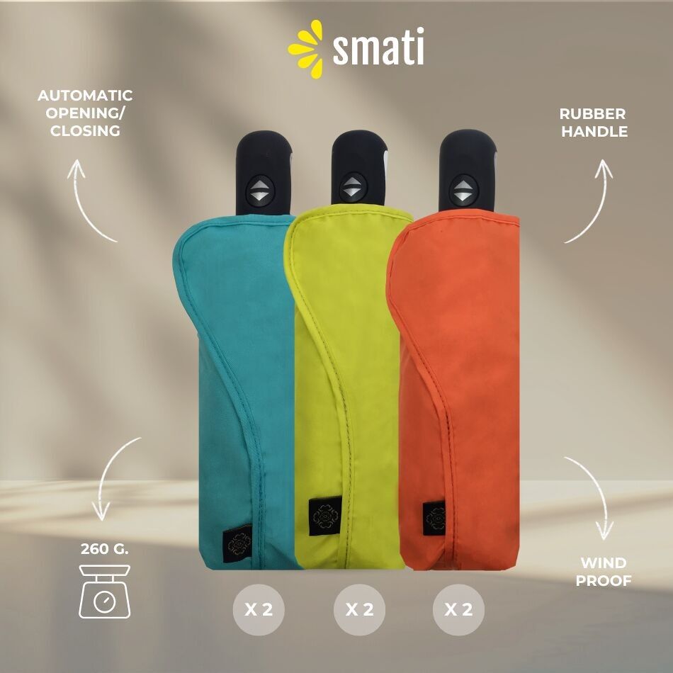 6 Mini Parapluies Automatique Solide Couleurs (Turquoise, Jaune et Orange)