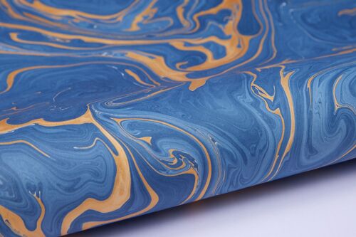Hand Marbled Gift Wrap Sheet - Free Spirit Ink Blue