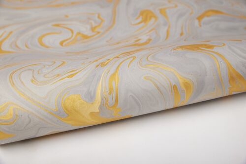 Hand Marbled Gift Wrap Sheet - Free Spirit Ash Grey/Gold