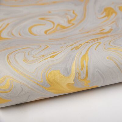 Hand Marbled Gift Wrap Sheet - Free Spirit Ash Grey/Gold