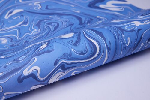 Hand Marbled Gift Wrap Sheet - Free Spirit Blue Lagoon