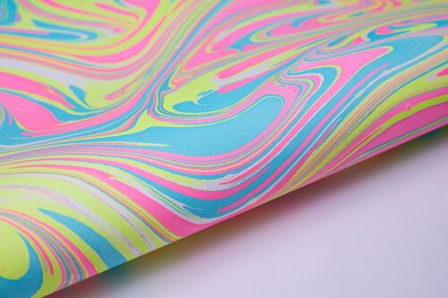 Hand Marbled Gift Wrap Sheet - Waves Neon