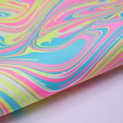 Hand Marbled Gift Wrap Sheet - Waves Neon