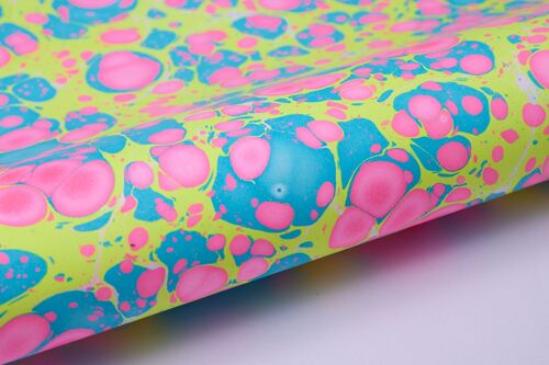 Hand Marbled Gift Wrap Sheet - Stone Neon