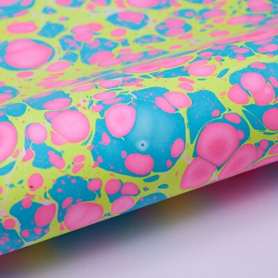 Hand Marbled Gift Wrap Sheet - Stone Neon