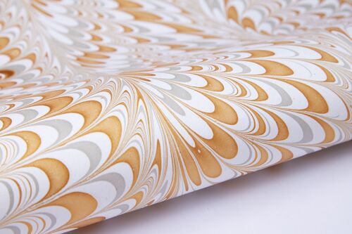Hand Marbled Gift Wrap Sheet - Peacock White