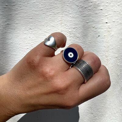 Handmade Silver Ring, Evil Eye Ring, Wide Ring, Silver Band Ring, Heart Ring, Evil Eye Jewelry, Evil Eye Charm, Gift for Her, Made in Greece