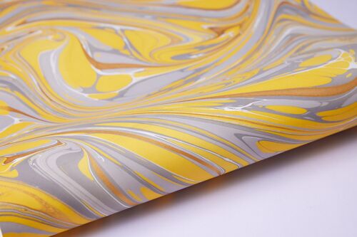 Hand Marbled Gift Wrap Sheet - Waves Yellow Pop