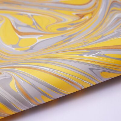 Foglio da regalo marmorizzato a mano - Waves Yellow Pop