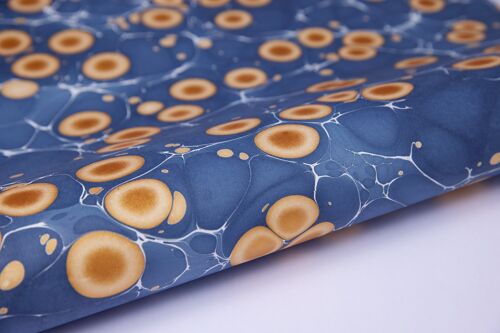 Hand Marbled Gift Wrap Sheet - Stone Midnight Blue
