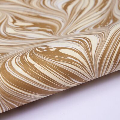Hand Marbled Gift Wrap Sheet - Fountain Waves Golden Fawn