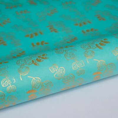 Hand Block Printed Gift Wrap Sheet - Eucalyptus Teal