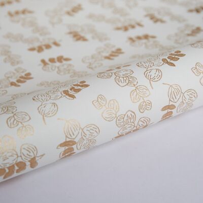 Hand Block Printed Gift Wrap Sheet - Eucalyptus Ivory
