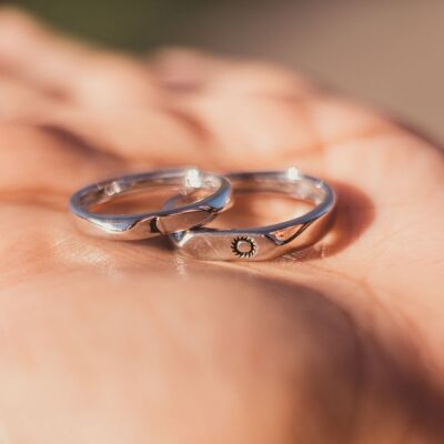 Flat Top Moon und Sun Promise Couple Matching Ring Set