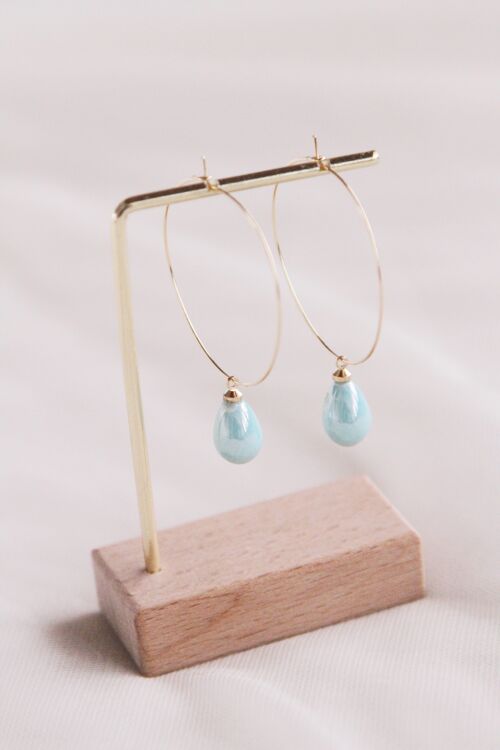 Boucles d'oreilles créoles et perles "Turquoise"