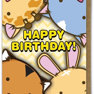 Tarjeta de cumpleaños divertida de Kuwaii - Animales de cumpleaños