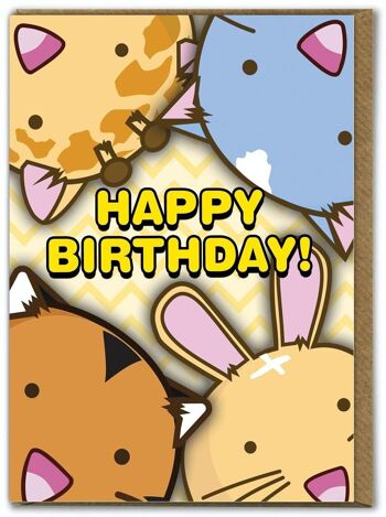 Carte d'anniversaire drôle Kuwaii - Animaux d'anniversaire 1