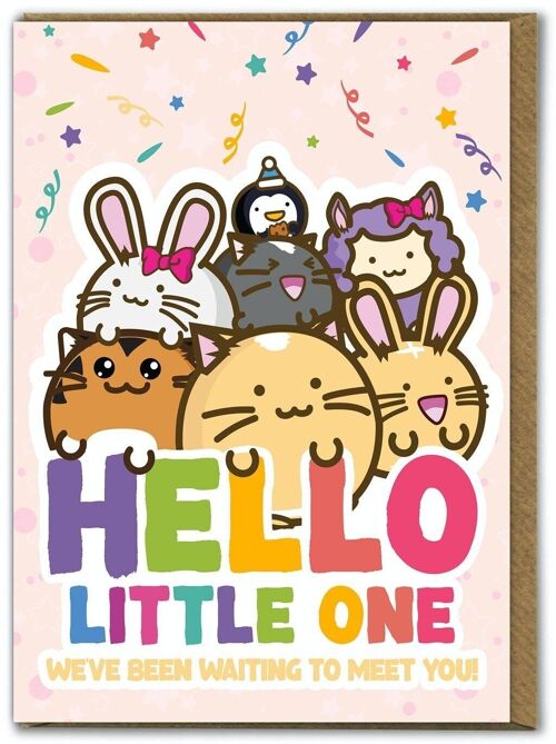 Cute Kuwaii New Baby Card - Hello Little One