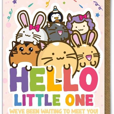 Cute Kuwaii New Baby Card - Hola, pequeño
