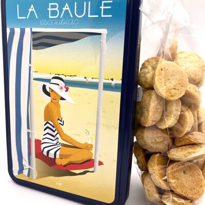 Caja metálica La Baule - Galletas de mantequilla pura de chocolate con mantequilla y flor de sal de Guérande