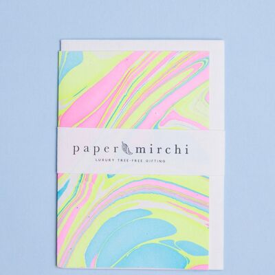Hand Marbled Greeting Card - GC Waves Neon